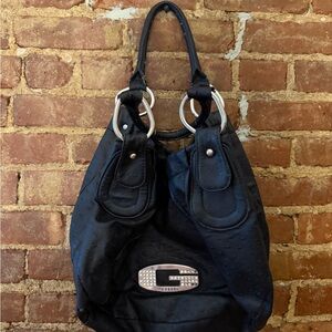 GUESS Black Hobo Bag with Silver Accents